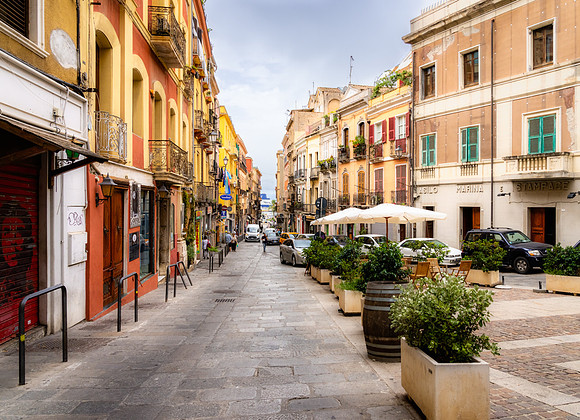 One of he many colorful streets in Cagliari